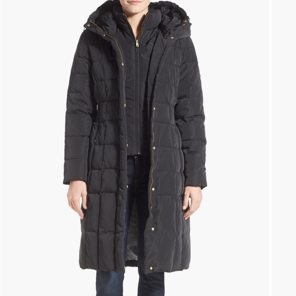 Cole Haan Bib Insert and Feather Filled Coat- Black